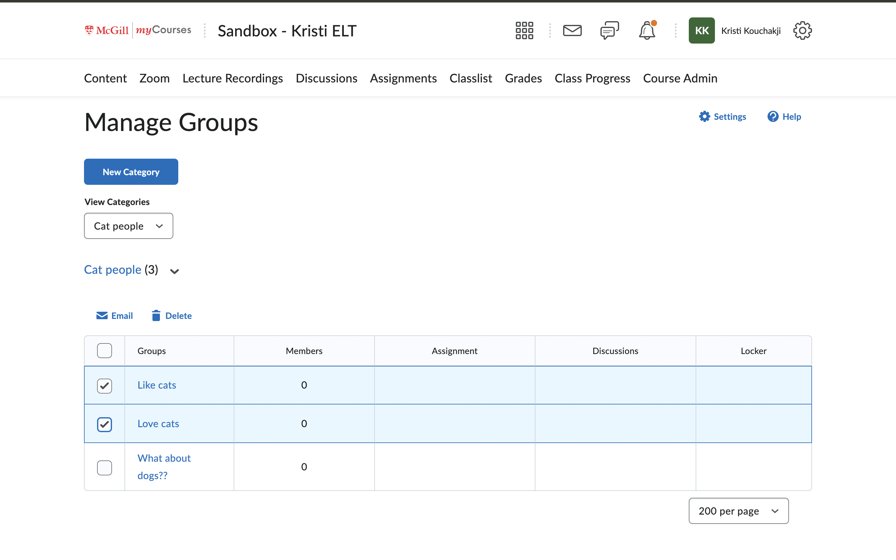 Selecting Groups you want to email